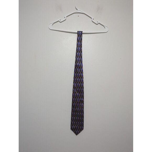 Danielli Tie Mens Blue Abstract‎ Striped Silk Necktie Classic Geometric All Silk - Picture 1 of 5